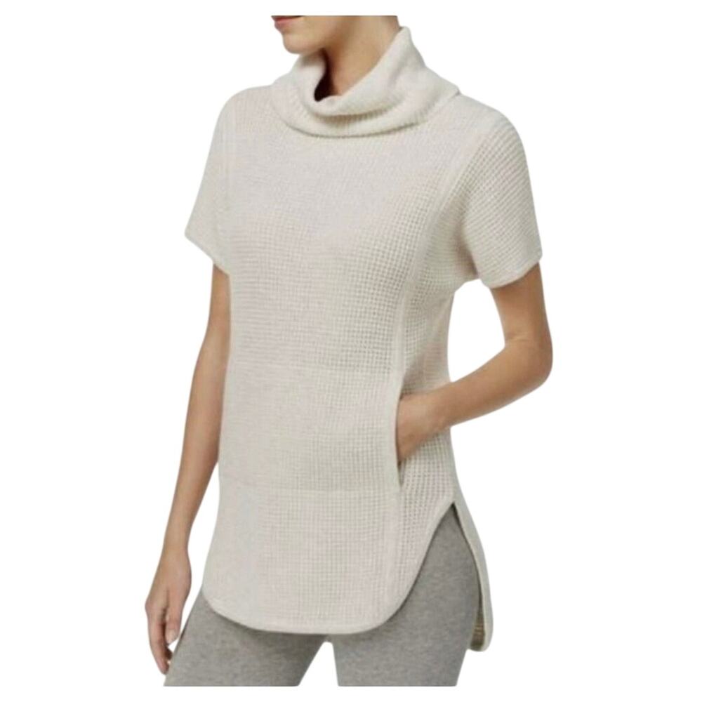 Ugg Shelby waffle knit cowl neck tunic short sleeve knit sweater lounge comfy XS